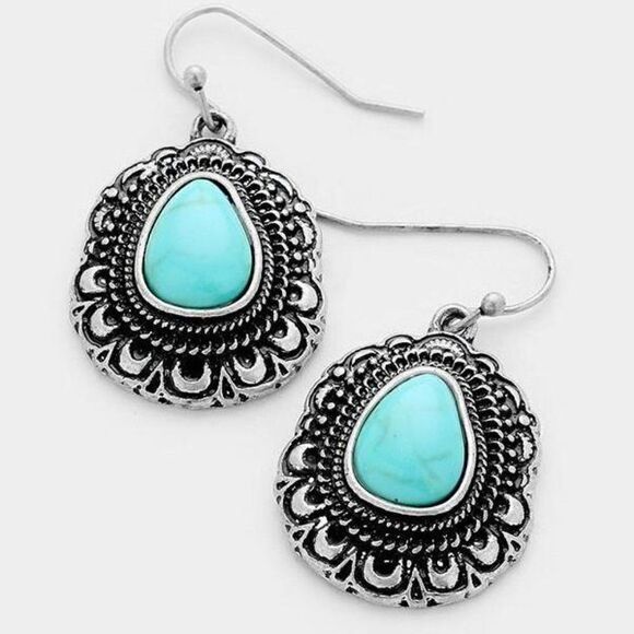 Turquoise (Faux) Pear Shaped Silver Earrings - Picture 3 of 3